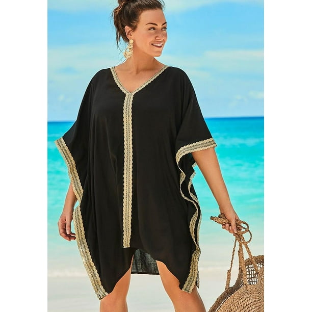 Womens Crochet FRINGE Top V-Neck 3/4 Sleeve Bohemian Boho Shirt Tunic Plus Size